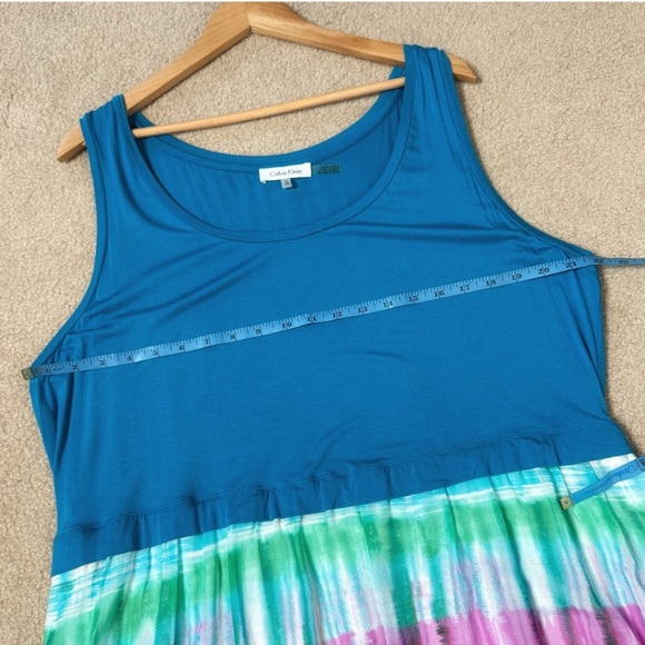 Calvin Klein Plus Size Maxi Dress Tank Dress Stretch Top Tie Dye Skirt Chiffon - Picture 7 of 13